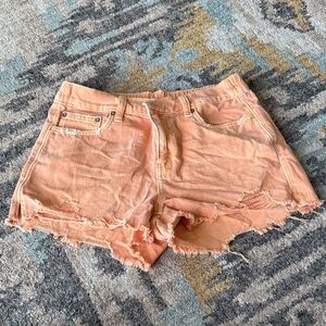 Aerie Coral Distressed Jean Shorts